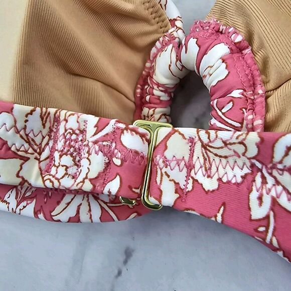 J Crew Swim Top 2X Pink Floral Bandeau Bikini Tie Back String Ring Halter BH555 - Picture 10 of 10
